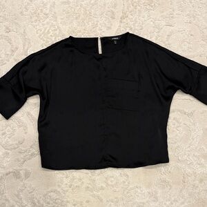 Express Black Boxy Pocket Blouse - Women's Top Silk